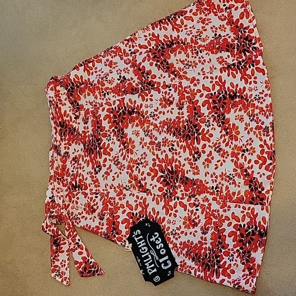 Cato Skirt 14 with Fabric Belt White Orange Brown Floral A-Line